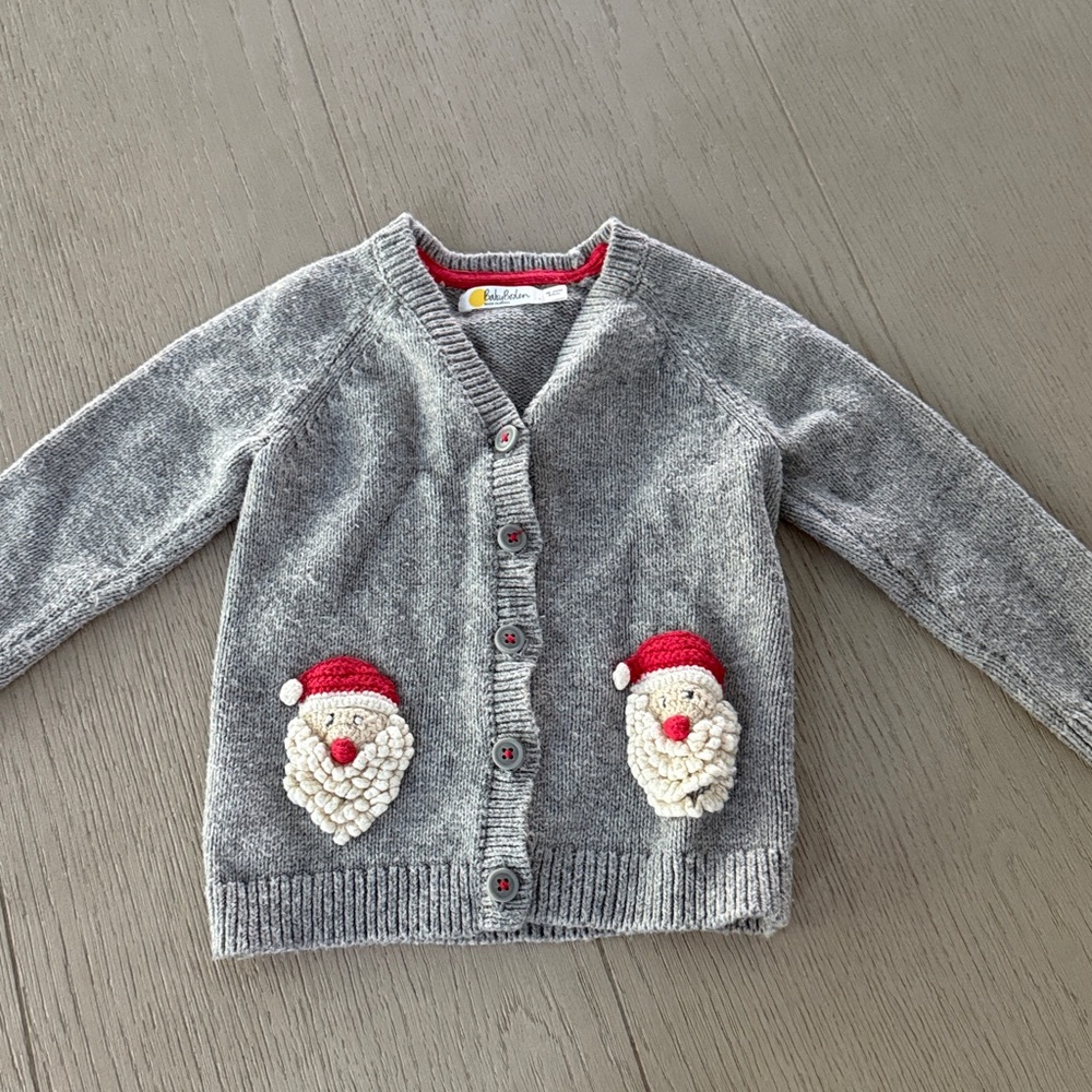 Baby Boden Knit Cardigan with Santa